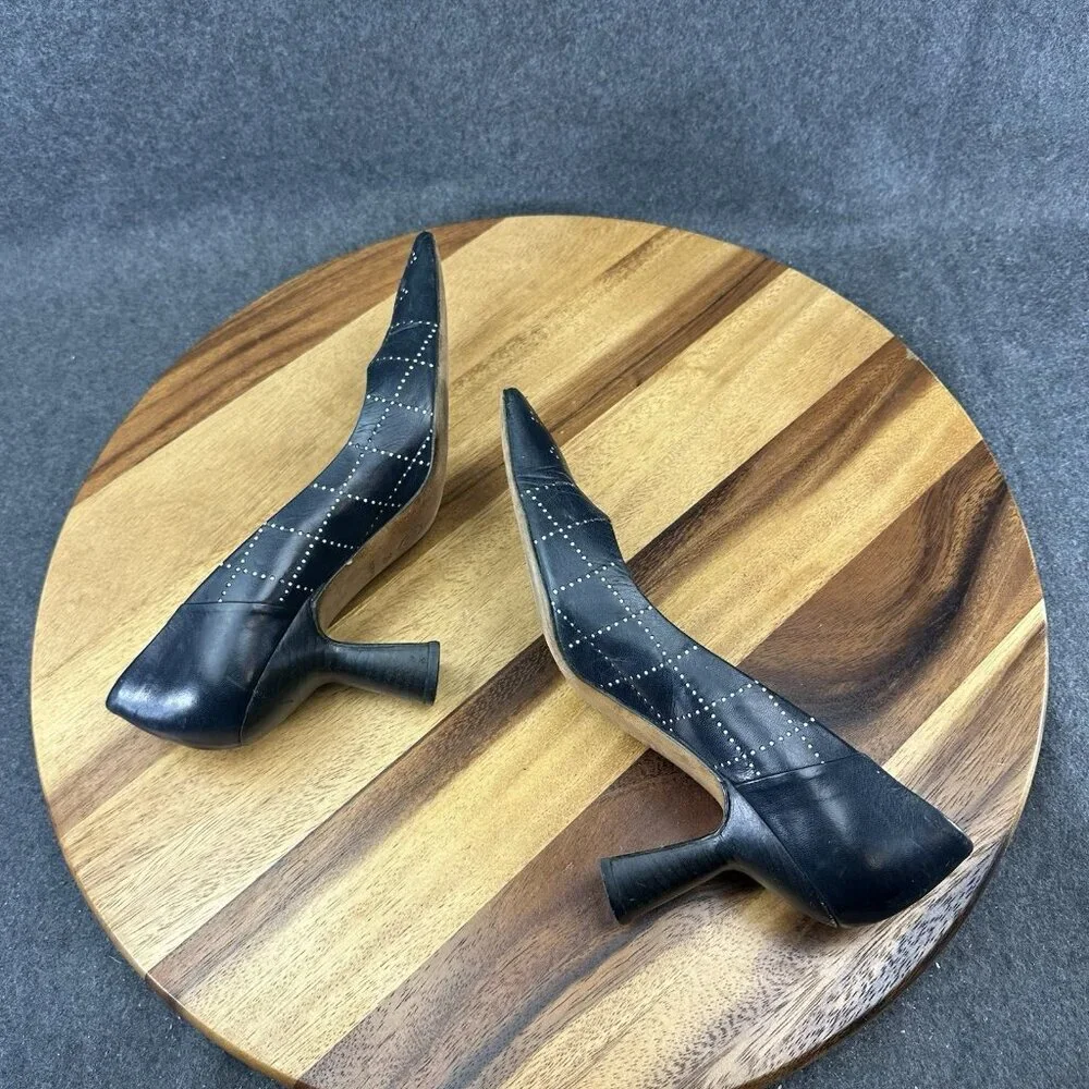 Chanel Womens Pumps Blue Leather Sz 36/6 Mark Punch CC Logo Heels Square Toe
